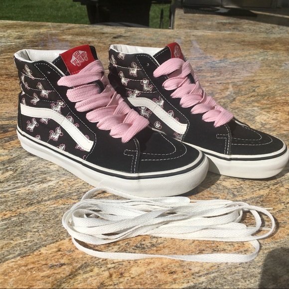 black and pink high top vans